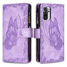 Leather Case Stands Butterfly Flip Cover Holder B02F for Xiaomi Redmi Note 10 4G Clove Purple