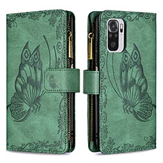 Leather Case Stands Butterfly Flip Cover Holder B02F for Xiaomi Redmi Note 10 4G Green