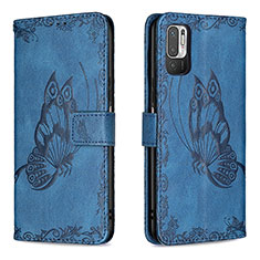Leather Case Stands Butterfly Flip Cover Holder B02F for Xiaomi Redmi Note 10 5G Blue