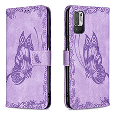 Leather Case Stands Butterfly Flip Cover Holder B02F for Xiaomi Redmi Note 10 5G Clove Purple
