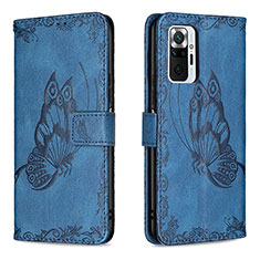 Leather Case Stands Butterfly Flip Cover Holder B02F for Xiaomi Redmi Note 10 Pro 4G Blue