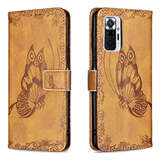 Leather Case Stands Butterfly Flip Cover Holder B02F for Xiaomi Redmi Note 10 Pro 4G Brown