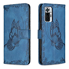 Leather Case Stands Butterfly Flip Cover Holder B02F for Xiaomi Redmi Note 10 Pro Max Blue