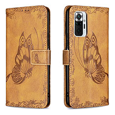 Leather Case Stands Butterfly Flip Cover Holder B02F for Xiaomi Redmi Note 10 Pro Max Brown