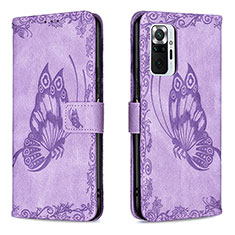 Leather Case Stands Butterfly Flip Cover Holder B02F for Xiaomi Redmi Note 10 Pro Max Clove Purple