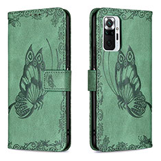 Leather Case Stands Butterfly Flip Cover Holder B02F for Xiaomi Redmi Note 10 Pro Max Green