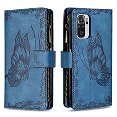 Leather Case Stands Butterfly Flip Cover Holder B02F for Xiaomi Redmi Note 10S 4G Blue