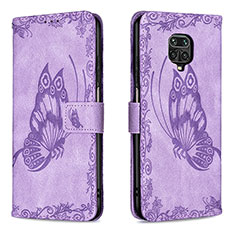 Leather Case Stands Butterfly Flip Cover Holder B02F for Xiaomi Redmi Note 9 Pro Clove Purple