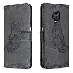 Leather Case Stands Butterfly Flip Cover Holder B02F for Xiaomi Redmi Note 9S Black