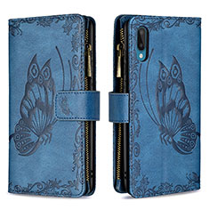 Leather Case Stands Butterfly Flip Cover Holder B03F for Samsung Galaxy A02 Blue