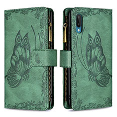 Leather Case Stands Butterfly Flip Cover Holder B03F for Samsung Galaxy A02 Green