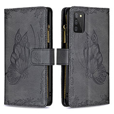 Leather Case Stands Butterfly Flip Cover Holder B03F for Samsung Galaxy A02s Black