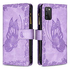 Leather Case Stands Butterfly Flip Cover Holder B03F for Samsung Galaxy A02s Clove Purple