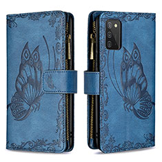 Leather Case Stands Butterfly Flip Cover Holder B03F for Samsung Galaxy A03s Blue