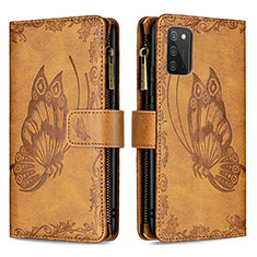 Leather Case Stands Butterfly Flip Cover Holder B03F for Samsung Galaxy A03s Brown