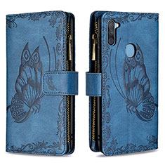 Leather Case Stands Butterfly Flip Cover Holder B03F for Samsung Galaxy A11 Blue