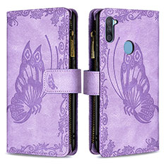 Leather Case Stands Butterfly Flip Cover Holder B03F for Samsung Galaxy A11 Clove Purple