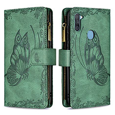 Leather Case Stands Butterfly Flip Cover Holder B03F for Samsung Galaxy A11 Green