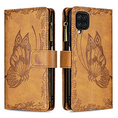 Leather Case Stands Butterfly Flip Cover Holder B03F for Samsung Galaxy A12 5G Brown