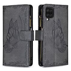 Leather Case Stands Butterfly Flip Cover Holder B03F for Samsung Galaxy A12 Black