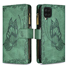 Leather Case Stands Butterfly Flip Cover Holder B03F for Samsung Galaxy A12 Nacho Green