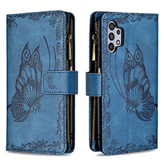 Leather Case Stands Butterfly Flip Cover Holder B03F for Samsung Galaxy A32 5G Blue