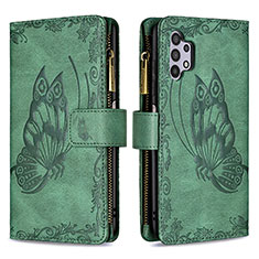 Leather Case Stands Butterfly Flip Cover Holder B03F for Samsung Galaxy A32 5G Green