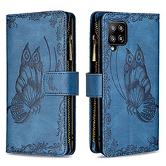 Leather Case Stands Butterfly Flip Cover Holder B03F for Samsung Galaxy A42 5G Blue