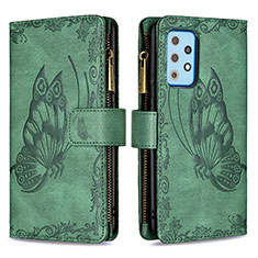 Leather Case Stands Butterfly Flip Cover Holder B03F for Samsung Galaxy A52 4G Green