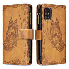 Leather Case Stands Butterfly Flip Cover Holder B03F for Samsung Galaxy A71 4G A715 Brown