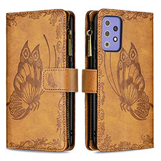 Leather Case Stands Butterfly Flip Cover Holder B03F for Samsung Galaxy A72 4G Brown