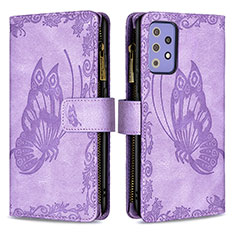 Leather Case Stands Butterfly Flip Cover Holder B03F for Samsung Galaxy A72 4G Clove Purple