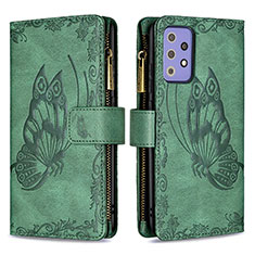 Leather Case Stands Butterfly Flip Cover Holder B03F for Samsung Galaxy A72 4G Green