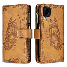 Leather Case Stands Butterfly Flip Cover Holder B03F for Samsung Galaxy F12 Brown