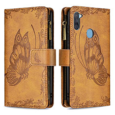 Leather Case Stands Butterfly Flip Cover Holder B03F for Samsung Galaxy M11 Brown