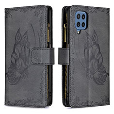 Leather Case Stands Butterfly Flip Cover Holder B03F for Samsung Galaxy M32 4G Black