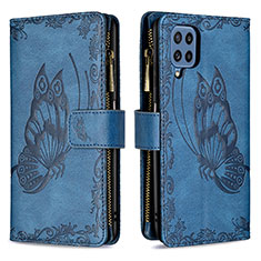 Leather Case Stands Butterfly Flip Cover Holder B03F for Samsung Galaxy M32 4G Blue