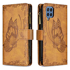 Leather Case Stands Butterfly Flip Cover Holder B03F for Samsung Galaxy M32 4G Brown