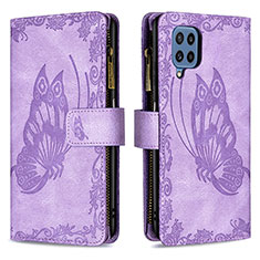 Leather Case Stands Butterfly Flip Cover Holder B03F for Samsung Galaxy M32 4G Clove Purple