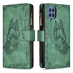 Leather Case Stands Butterfly Flip Cover Holder B03F for Samsung Galaxy M32 4G Green