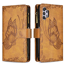 Leather Case Stands Butterfly Flip Cover Holder B03F for Samsung Galaxy M32 5G Brown