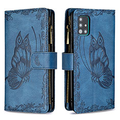 Leather Case Stands Butterfly Flip Cover Holder B03F for Samsung Galaxy M40S Blue