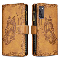 Leather Case Stands Butterfly Flip Cover Holder B03F for Samsung Galaxy S20 FE 4G Brown