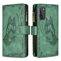 Leather Case Stands Butterfly Flip Cover Holder B03F for Samsung Galaxy S20 FE 4G Green