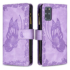 Leather Case Stands Butterfly Flip Cover Holder B03F for Samsung Galaxy S20 Plus 5G Clove Purple