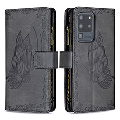 Leather Case Stands Butterfly Flip Cover Holder B03F for Samsung Galaxy S20 Ultra Black