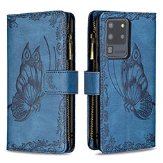 Leather Case Stands Butterfly Flip Cover Holder B03F for Samsung Galaxy S20 Ultra Blue