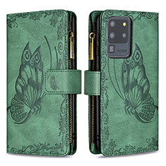 Leather Case Stands Butterfly Flip Cover Holder B03F for Samsung Galaxy S20 Ultra Green