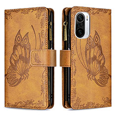 Leather Case Stands Butterfly Flip Cover Holder B03F for Xiaomi Mi 11i 5G Brown