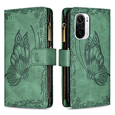 Leather Case Stands Butterfly Flip Cover Holder B03F for Xiaomi Mi 11i 5G Green